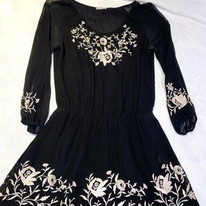 Joie Silk Black Embroidered Dress Size M